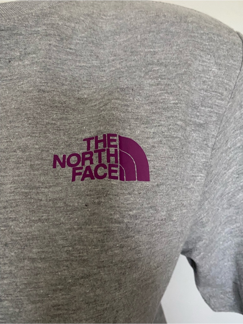 The North Face Women's Light Gray Crewneck Tee with Pink Logo - Picture 4 of 5